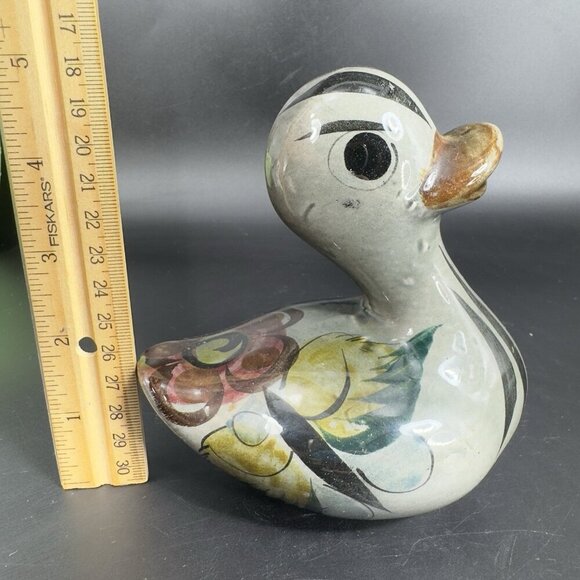 Vintage Mexico Pottery Tonala Hand Painted Duck Bird Figurine Marked Whimsical - Picture 4 of 13